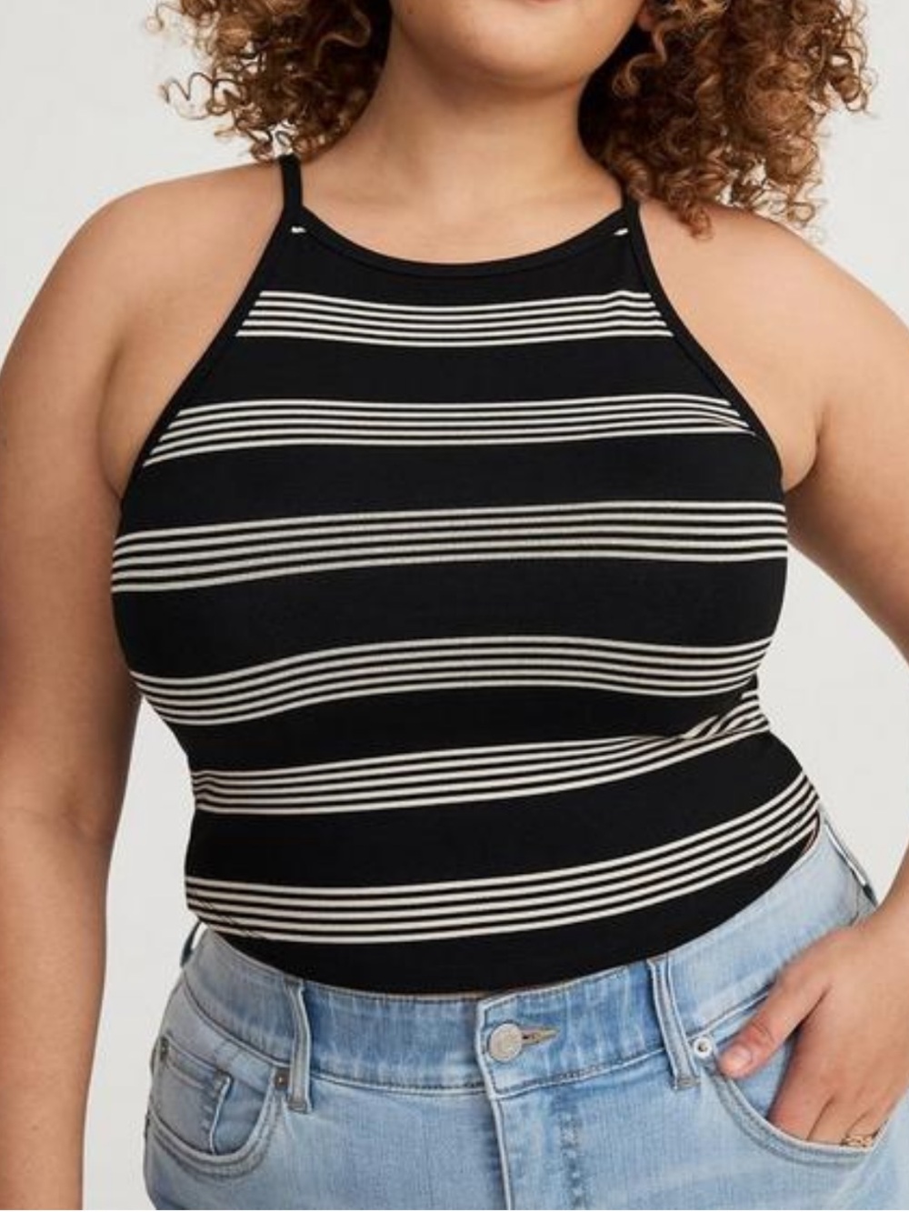 Torrid Foxy High Neck Crop Top- Dream Stripe Deep Black-Size 4